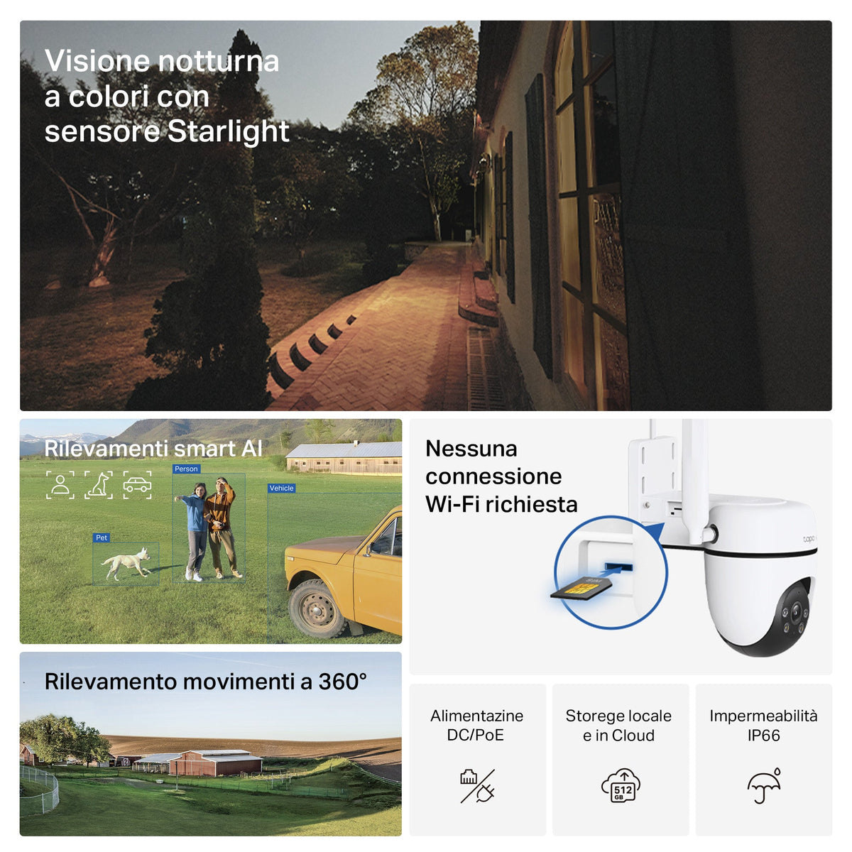 Tapo C501GW Telecamera 4G LTE Esterno FHD, Slot SIM, 360° PTZ, PoE
