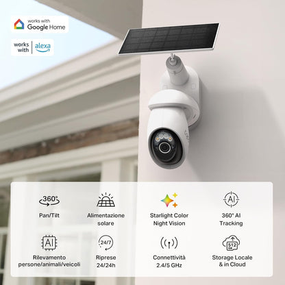 Tapo C660 KIT Telecamera WiFi Esterno 4K 8MP Batteria, Starlight, 360° PTZ