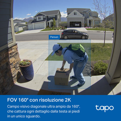 Tapo D210 Video Campanello 2K 3MP, Visione Notturna a Colori, Batteria 6400mAh