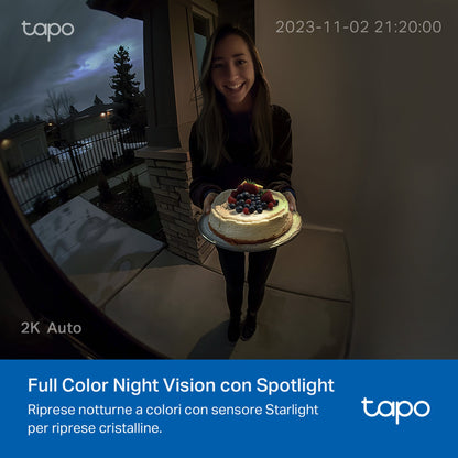 Tapo D210 Video Campanello 2K 3MP, Visione Notturna a Colori, Batteria 6400mAh
