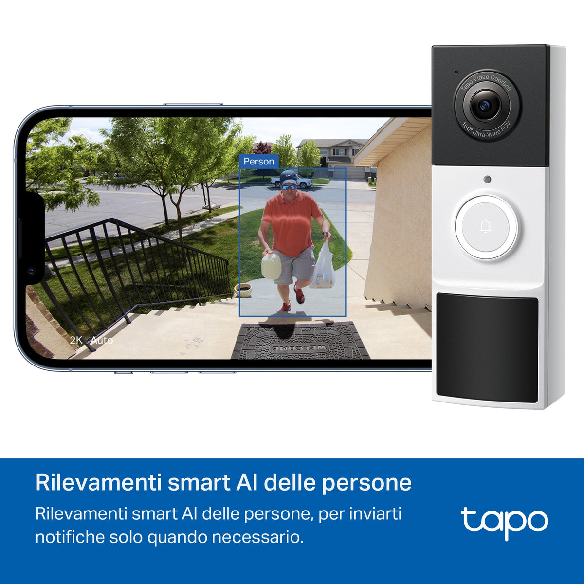 Tapo D210 Video Campanello 2K 3MP, Visione Notturna a Colori, Batteria 6400mAh