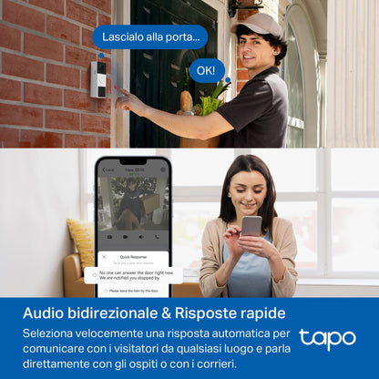 Tapo D210 Video Campanello 2K 3MP, Visione Notturna a Colori, Batteria 6400mAh