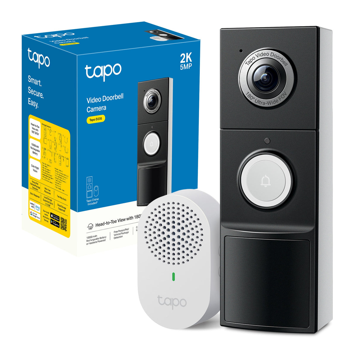 Tapo D235 Videocitofono WiFi 2K 5MP, Batteria 10000mAh o Cablato