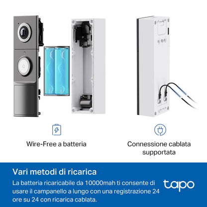 Tapo D235 Videocitofono WiFi 2K 5MP, Batteria 10000mAh o Cablato