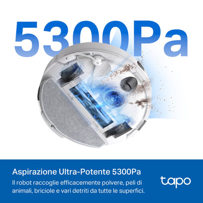 Tapo RV30 Max Plus White Robot Aspirapolvere LiDAR+IMU, Base All-in-One