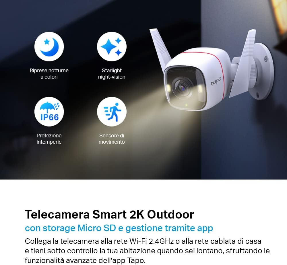 Tapo C320WS Telecamera WiFi Esterno 2K 4MP, Visione Notturna a Colori