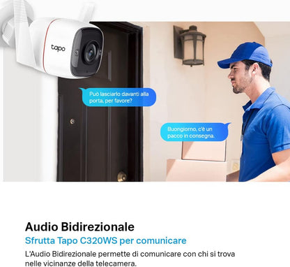 Tapo C320WS Telecamera WiFi Esterno 2K 4MP, Visione Notturna a Colori
