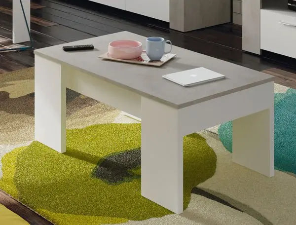 Couchtisch höhenverstellbar Zementoptik weiß 100x50x45h cm