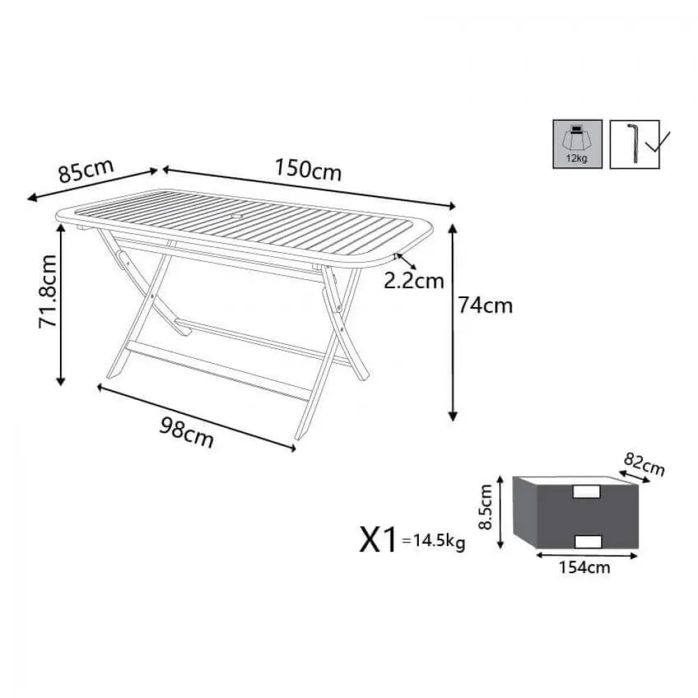 Tavolo pieghevole in legno di Acacia 150 x 80
