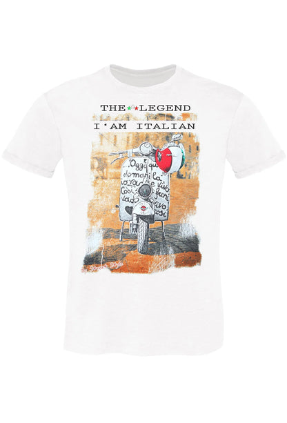The Legend Vespa - T-Shirt Uomo 100% Cotone Fiammato