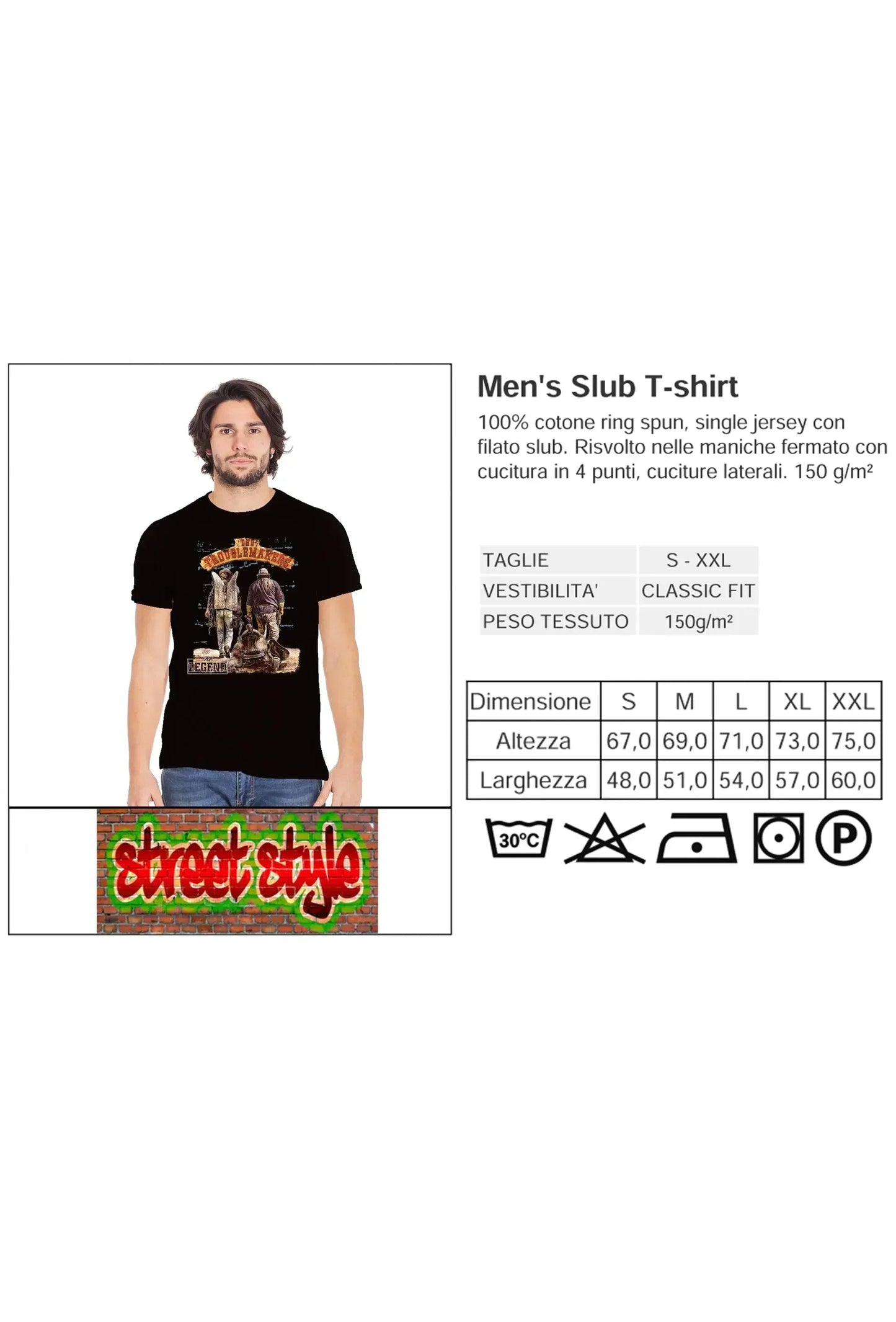 The Troublemakers Bud spencer e Terence hill 18-70-10-2 T-Shirt Urban Men Uomo 100% Cotone Fiammato BS