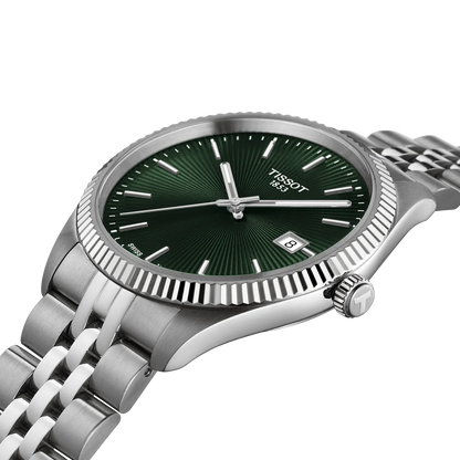 Tissot Ballade 40mm Quarz Herrenuhr – Grünes Zifferblatt, Edelstahlarmband, Swiss Made – Code T156.410.11.091.00