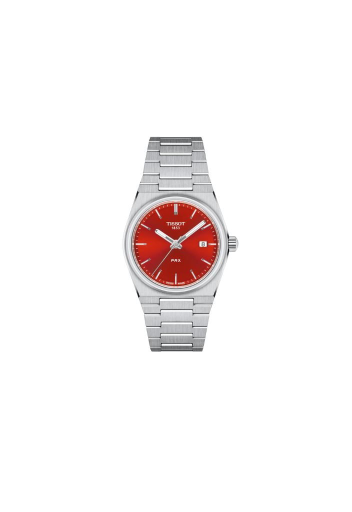 Tissot PRX 35mm – Swiss Made Quarzuhr, rotes Zifferblatt, Edelstahl, Ref. T137.210.11.421.00