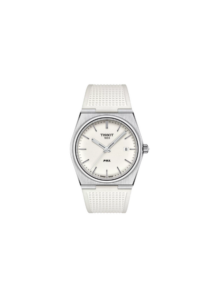 Tissot PRX 40mm Quarz Swiss Made T137.410.17.011.00 Herrenuhr Weißes Zifferblatt Weißes Kautschukarmband