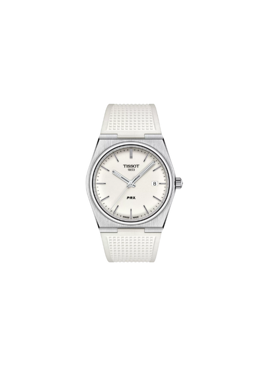 Tissot PRX 40mm Quartz Swiss Made T137.410.17.011.00 Orologio Uomo Quadrante Bianco Cinturino Gomma Bianca