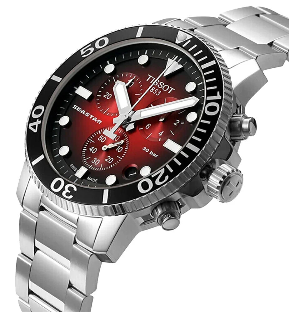 Tissot Seastar 1000 Chronograph – Swiss Made Quarz – Rot schattiert – 45,5mm – T120.417.11.421.00