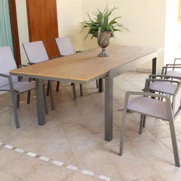 Ausziehtisch Cayman 160/240 x 95 aus Aluminium Weiß/Taupe mit Polywood Teakplatte