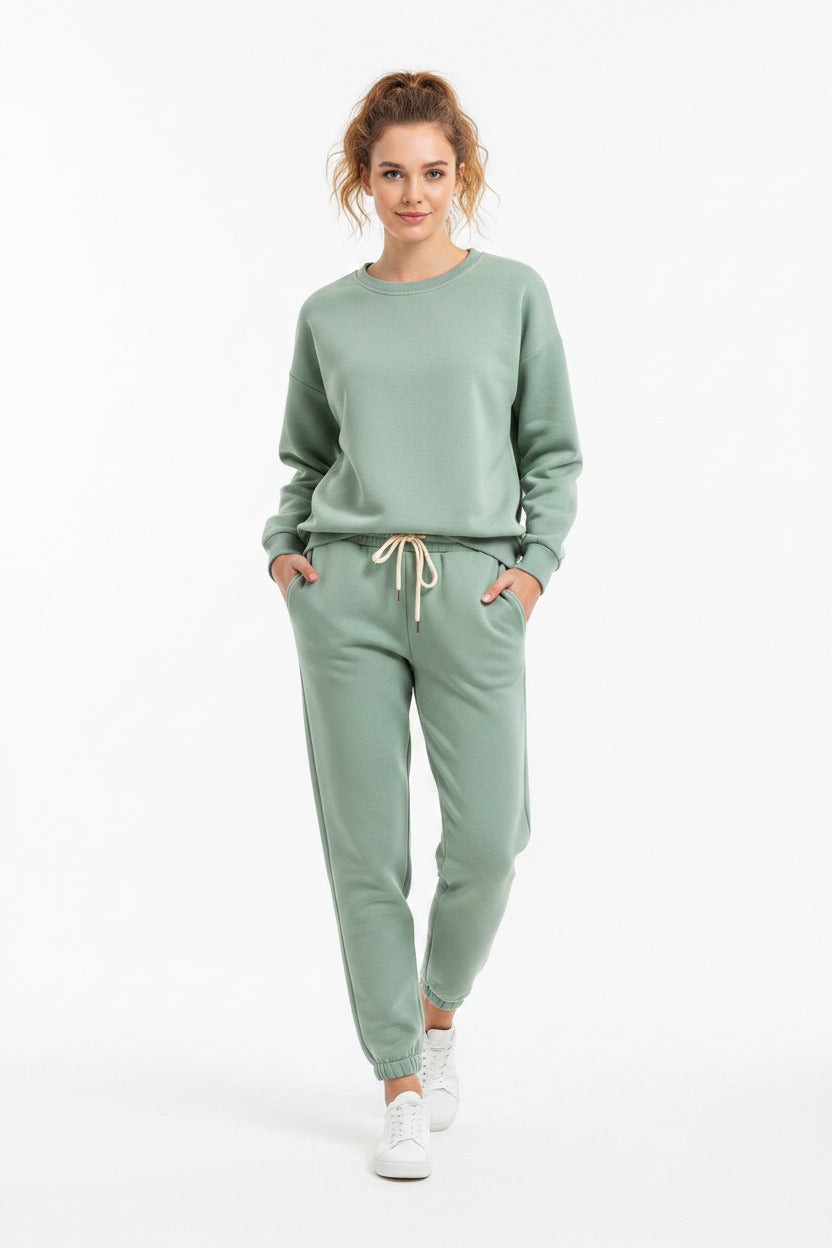 Tuta Donna in Pile Due Pezzi Felpa e Pantaloni Casual Autunno Inverno