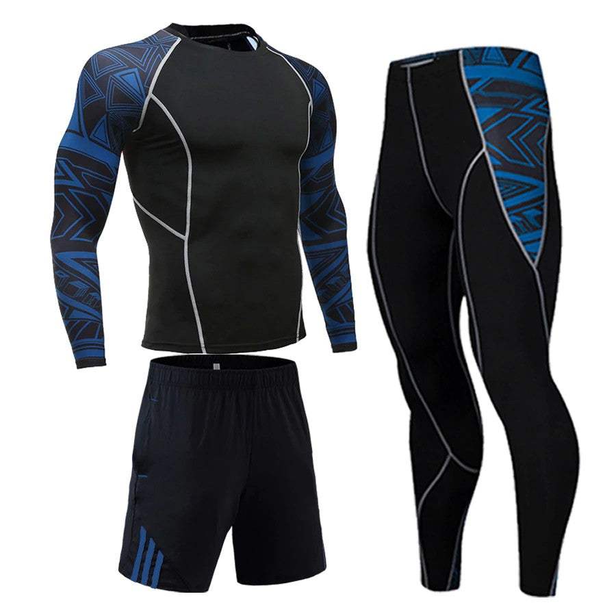 Tuta Sportiva a Compressione Uomo – Completo 3 Pezzi Fitness Palestra Elasticizzato