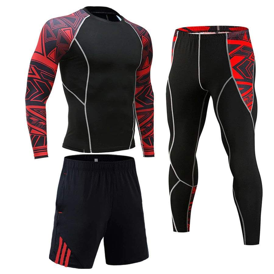 Tuta Sportiva a Compressione Uomo – Completo 3 Pezzi Fitness Palestra Elasticizzato