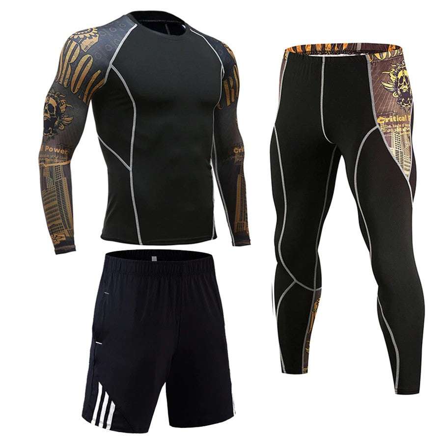 Tuta Sportiva a Compressione Uomo – Completo 3 Pezzi Fitness Palestra Elasticizzato