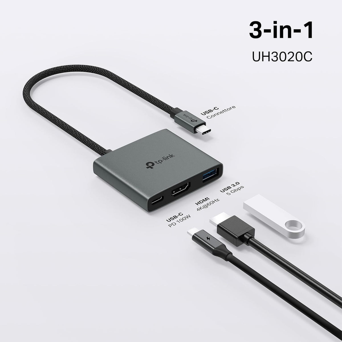 UH3020C Hub USB-C 3 in 1, HDMI 4K@60Hz