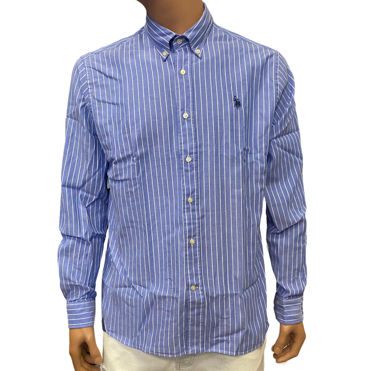 US Polo Assn Men's Long Sleeve Striped Shirt White US40104010 730 Light Blue