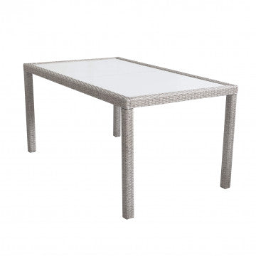 Gartentisch Azore 150 x 90 rechteckig mit Metall- und Wickergeflecht und Glasplatte