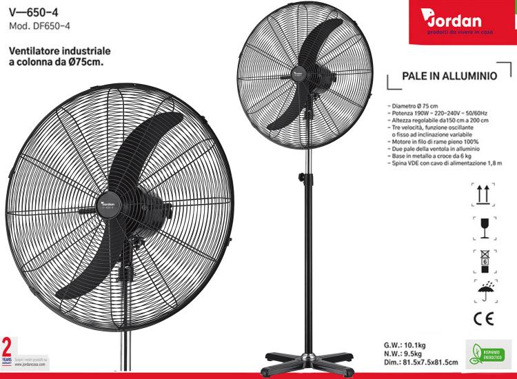 Ventilatore Industriale  Piantana Da Terra Oscillante Pale Acciaio Ø 75Cm 190W
