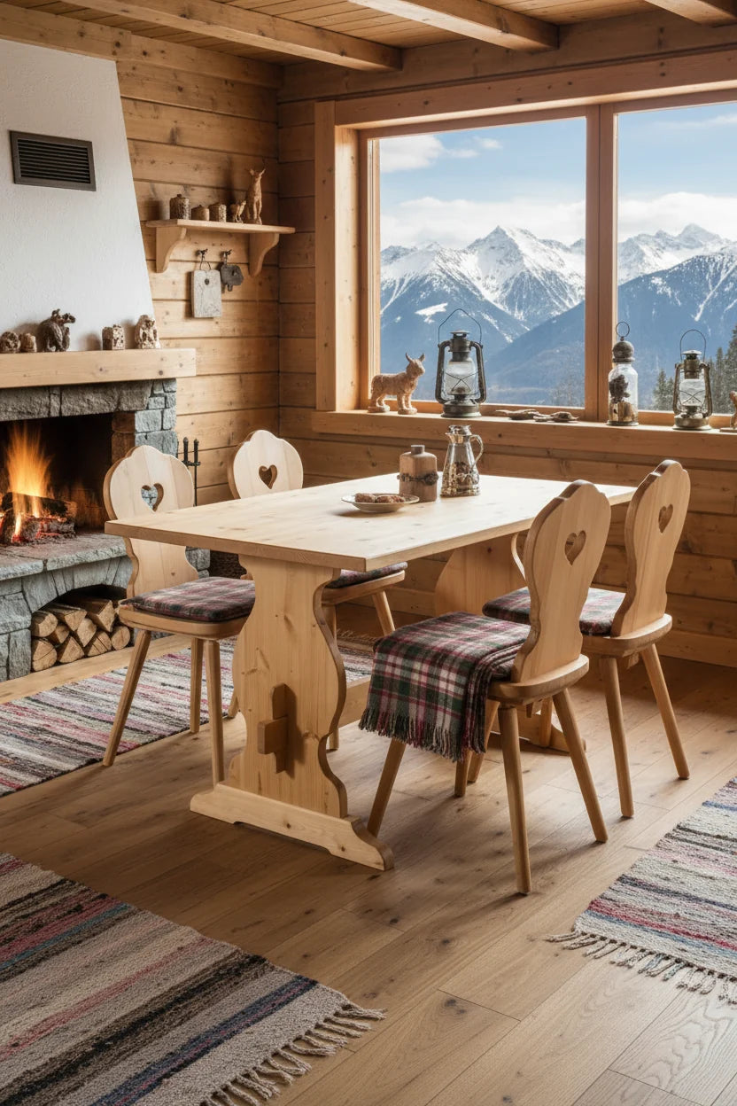 Set 4 Sedie Tirolesi Cuore + Tavolo Fratino 130x70 130x80 Pino Grezzo Roma Bergamo Torino