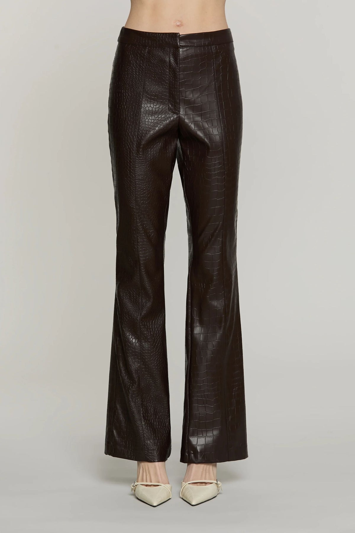 Relish Pantalone DRILLY vita alta zampa con zip ecopelle coccodrillo RDA2607005014 cioccolato