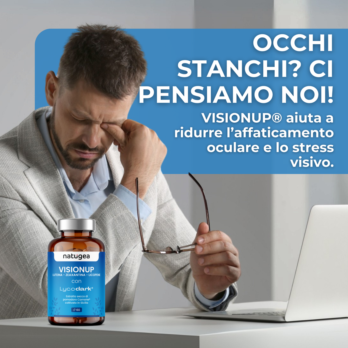 Integratore per la Vista con Luteina, Zinco e Vitamina C – Licopene da Pomodoro Camone e Mirtillo Nero – 60 Compresse