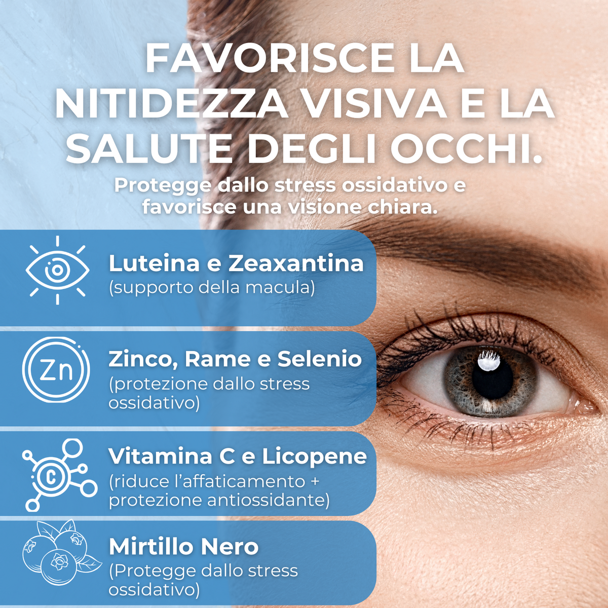 Integratore per la Vista con Luteina, Zinco e Vitamina C – Licopene da Pomodoro Camone e Mirtillo Nero – 60 Compresse