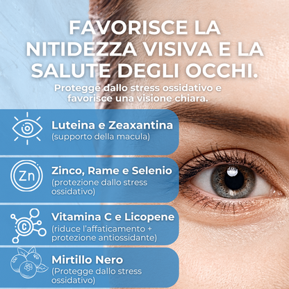 Integratore per la Vista con Luteina, Zinco e Vitamina C – Licopene da Pomodoro Camone e Mirtillo Nero – 60 Compresse