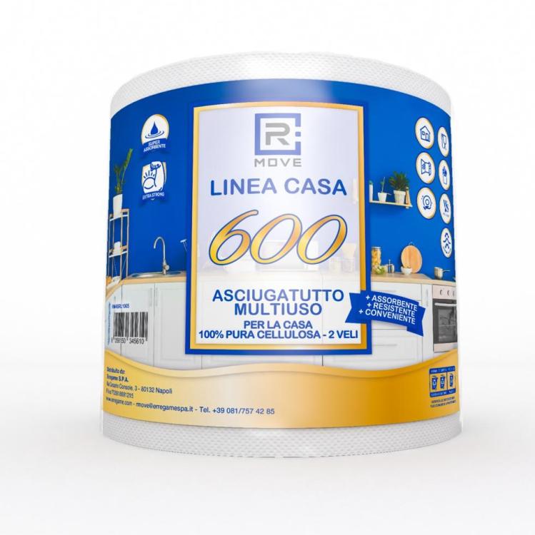 Rotolone Carta Bobina Linea Casa A Strappo 600 2 Veli Pura Cellulosa Home Office