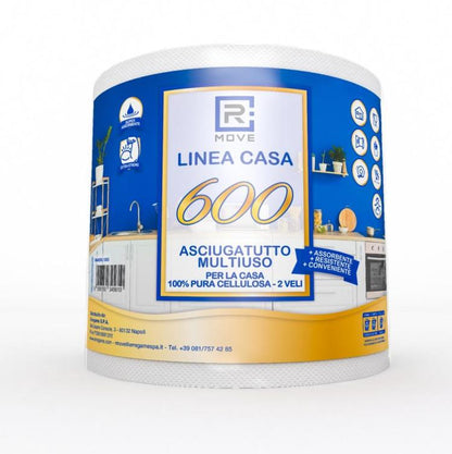 Rotolone Carta Bobina Linea Casa A Strappo 600 2 Veli Pura Cellulosa Home Office