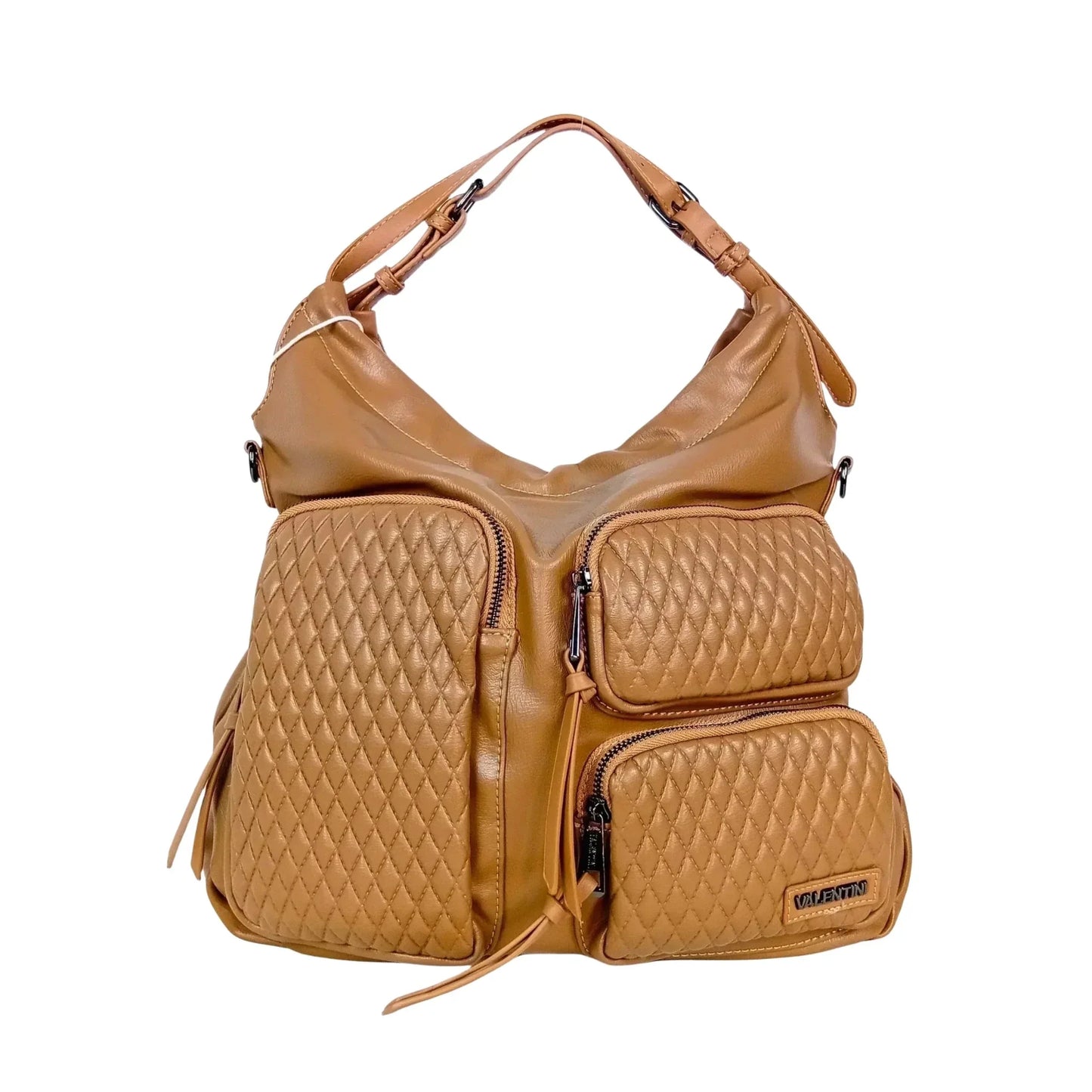 Valentini Borsa Hobo in Ecopelle Marrone con Finiture Argentate