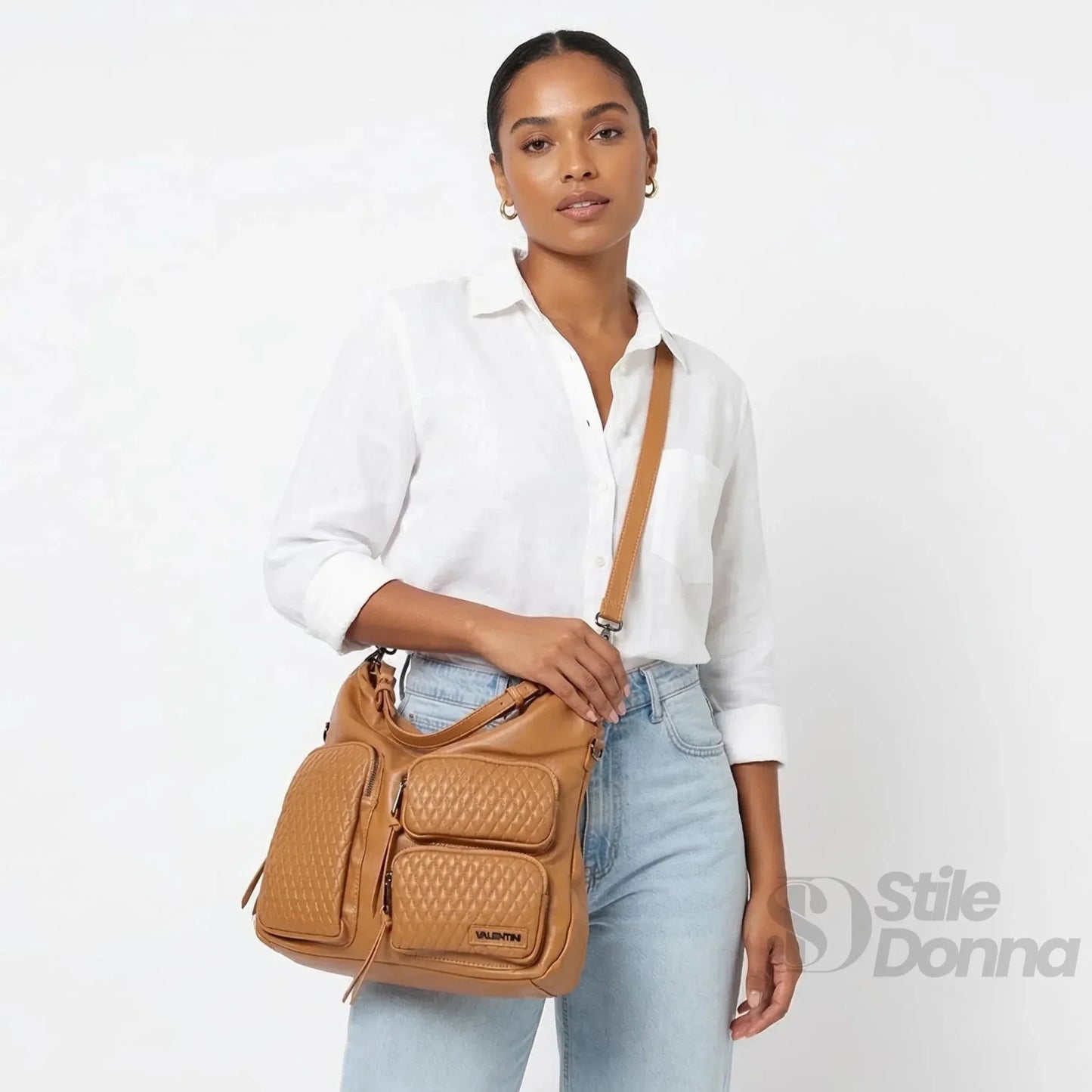 Valentini Borsa Hobo in Ecopelle Marrone con Finiture Argentate
