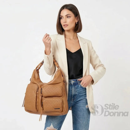 Valentini Borsa Hobo in Ecopelle Marrone con Finiture Argentate