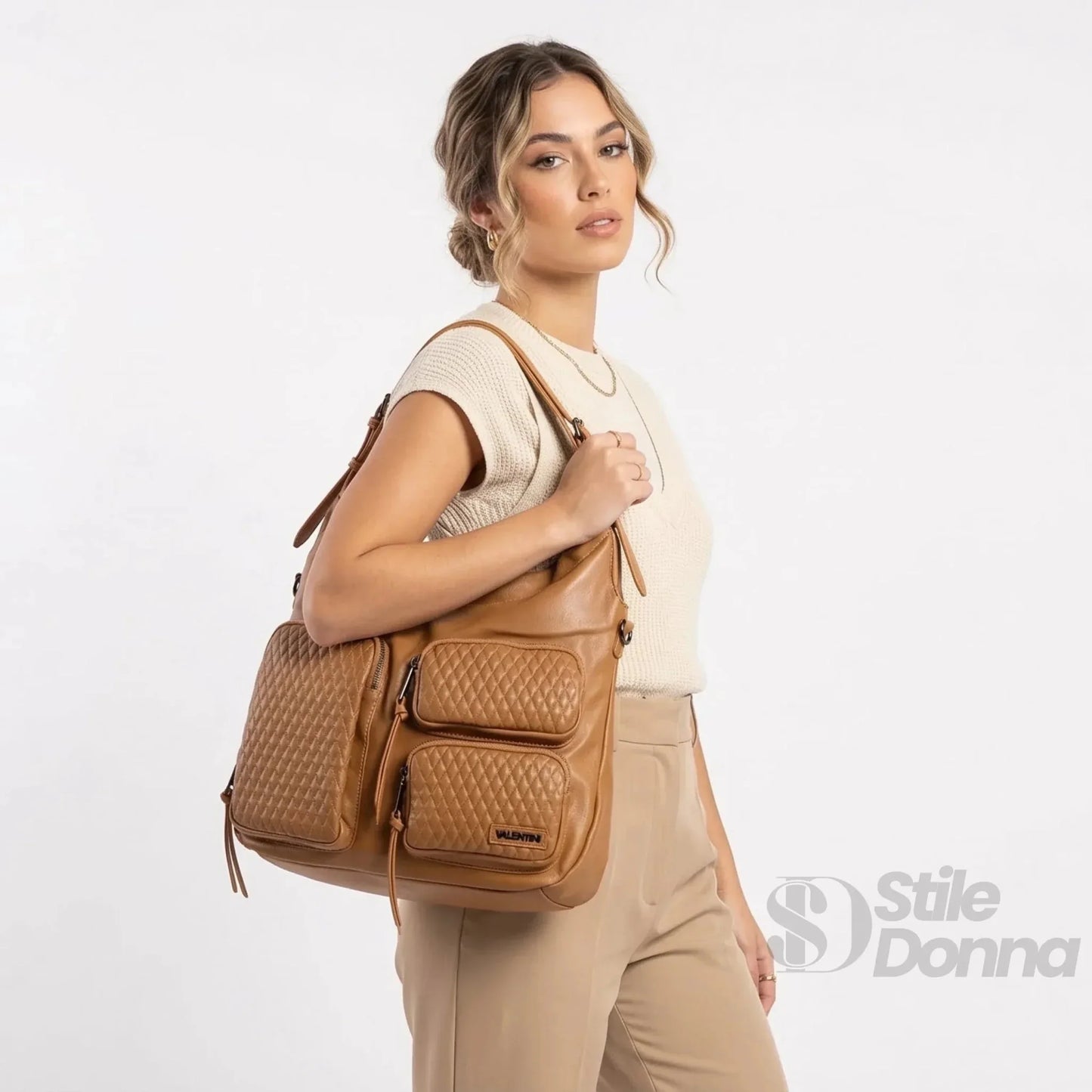Valentini Borsa Hobo in Ecopelle Marrone con Finiture Argentate