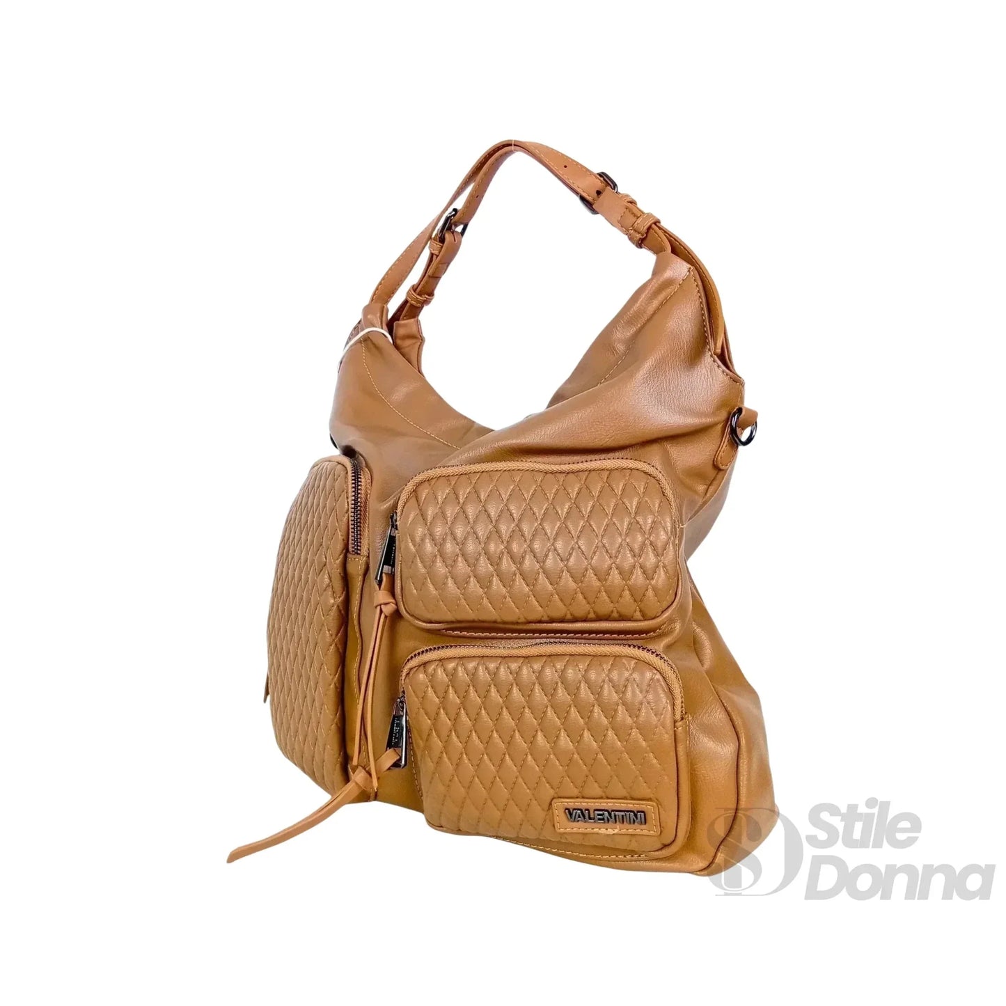 Valentini Borsa Hobo in Ecopelle Marrone con Finiture Argentate