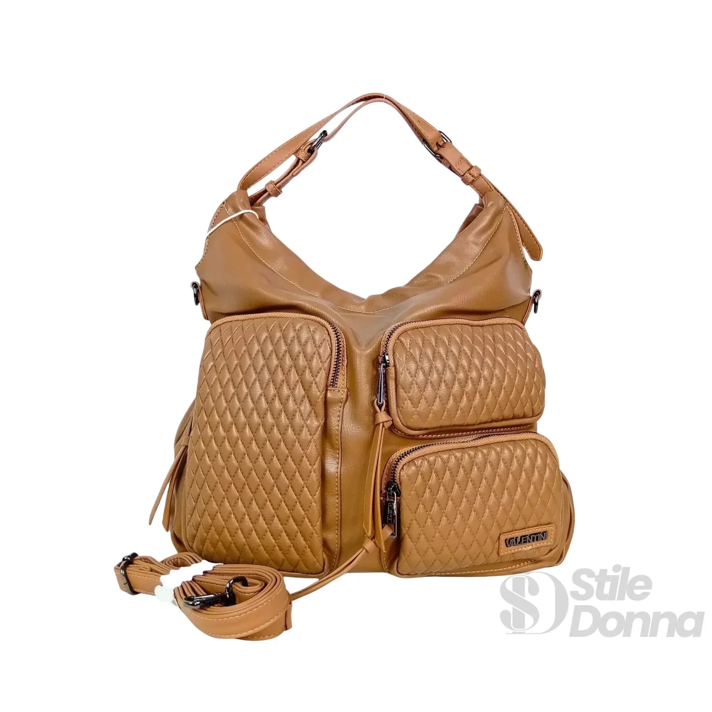 Valentini Borsa Hobo in Ecopelle Marrone con Finiture Argentate