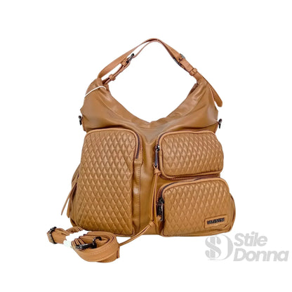 Valentini Borsa Hobo in Ecopelle Marrone con Finiture Argentate
