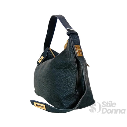 Valentini Borsa Hobo in Ecopelle Nera con Finiture Dorate