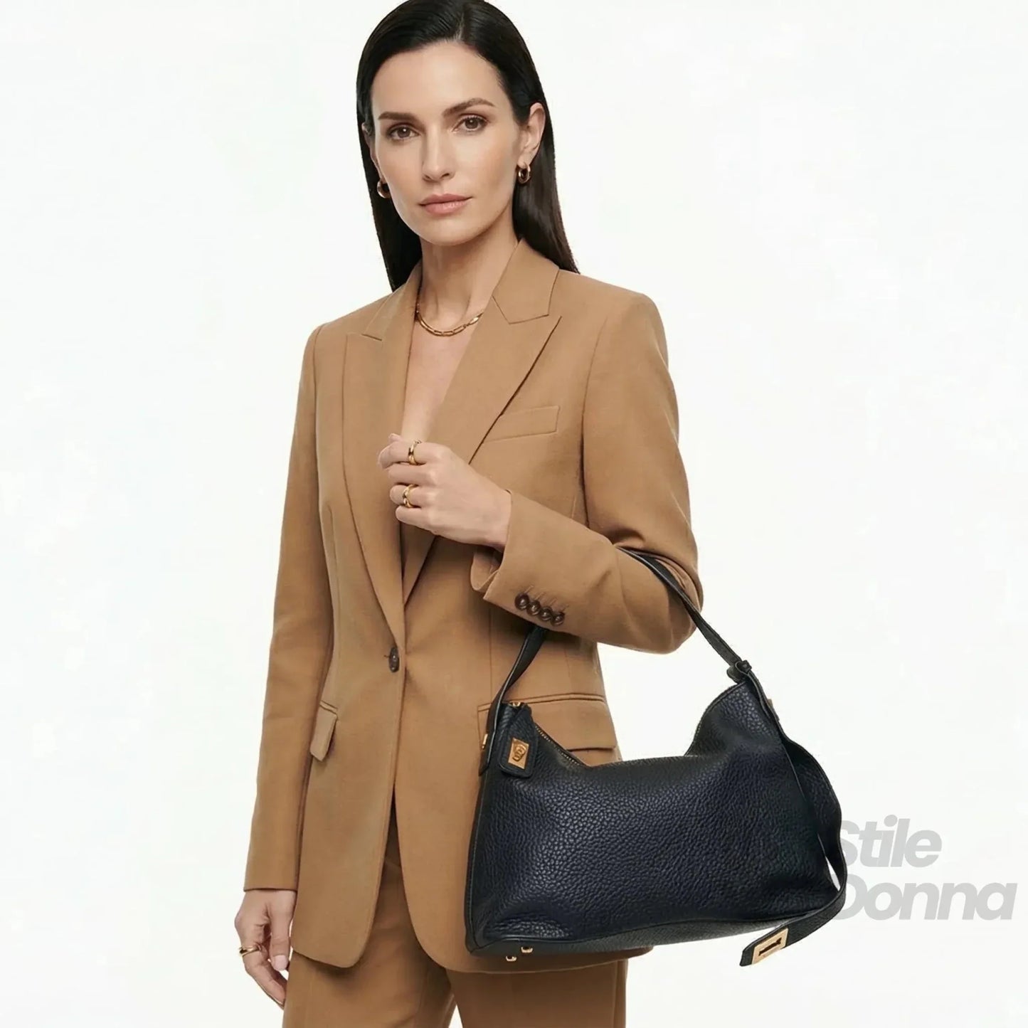 Valentini Borsa Hobo in Ecopelle Nera con Finiture Dorate