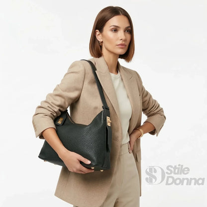 Valentini Borsa Hobo in Ecopelle Nera con Finiture Dorate