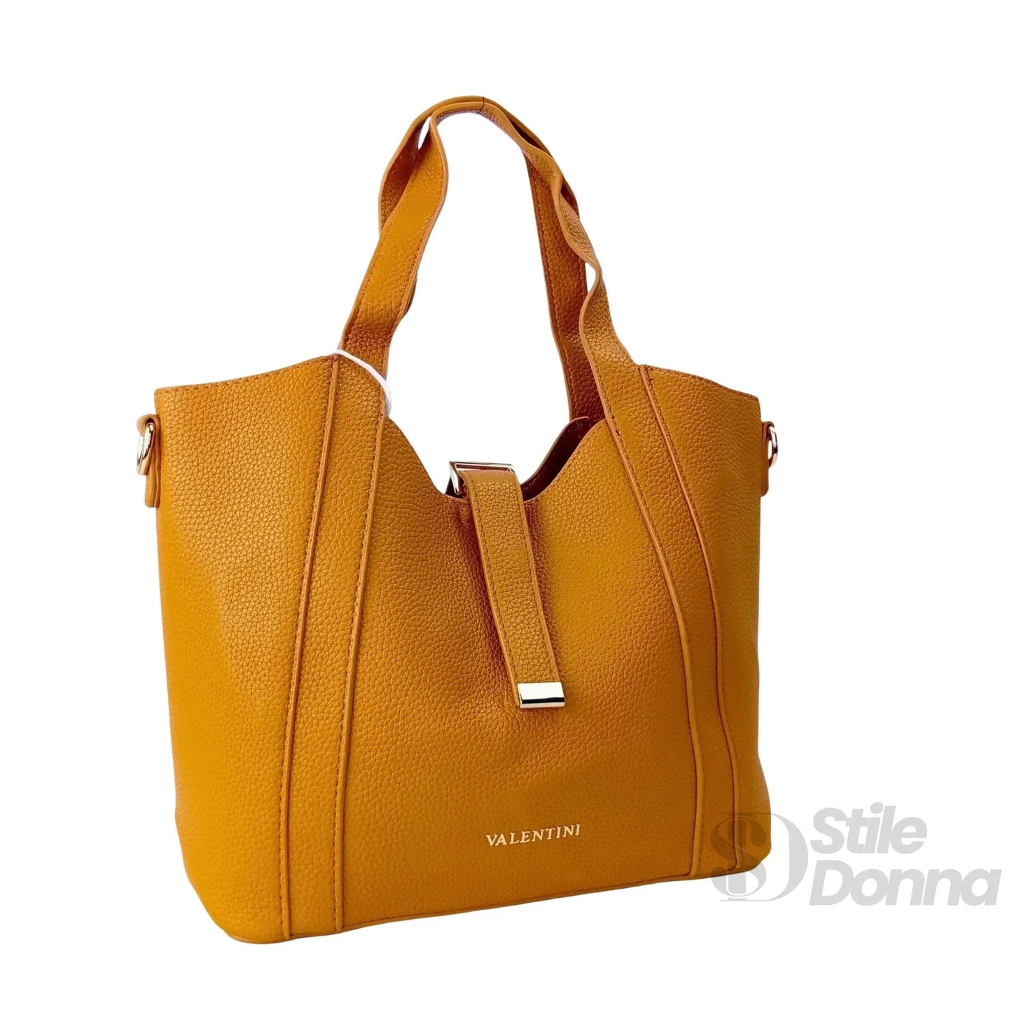 Valentini SIBI Borsa Tote in Ecopelle Sintetica Giallo con Finitura Color Oro
