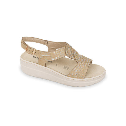 Valleverde Ciabatta Donna Zeppa Strass Beige - 55602