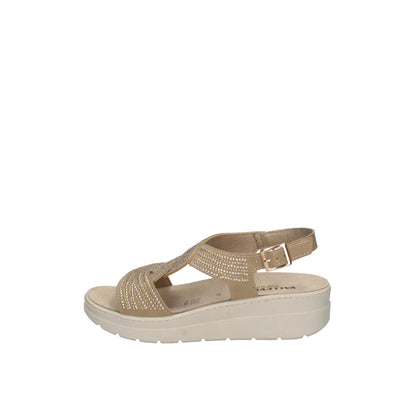Valleverde Ciabatta Donna Zeppa Strass Beige - 55602