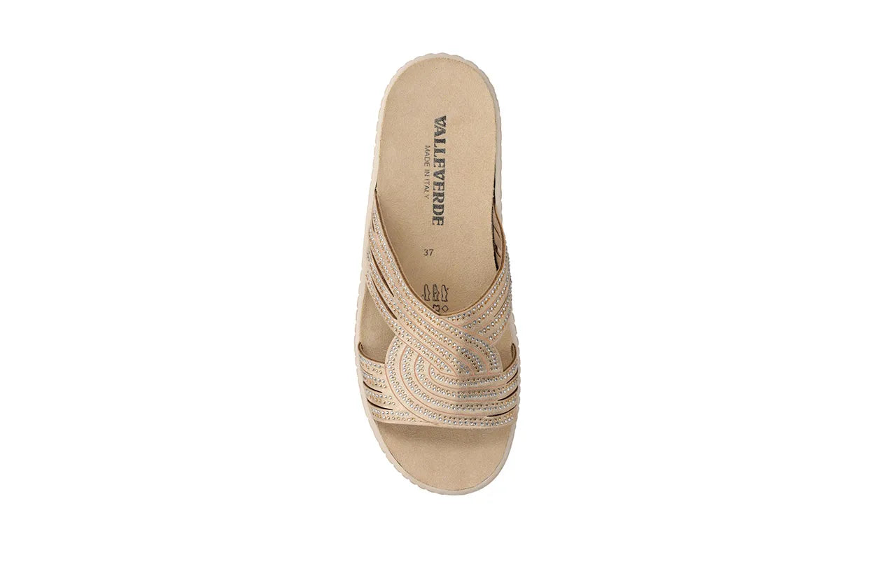 Valleverde Sandalo Ciabatta Donna Platino Fasce Incrociate Zeppa - 55601